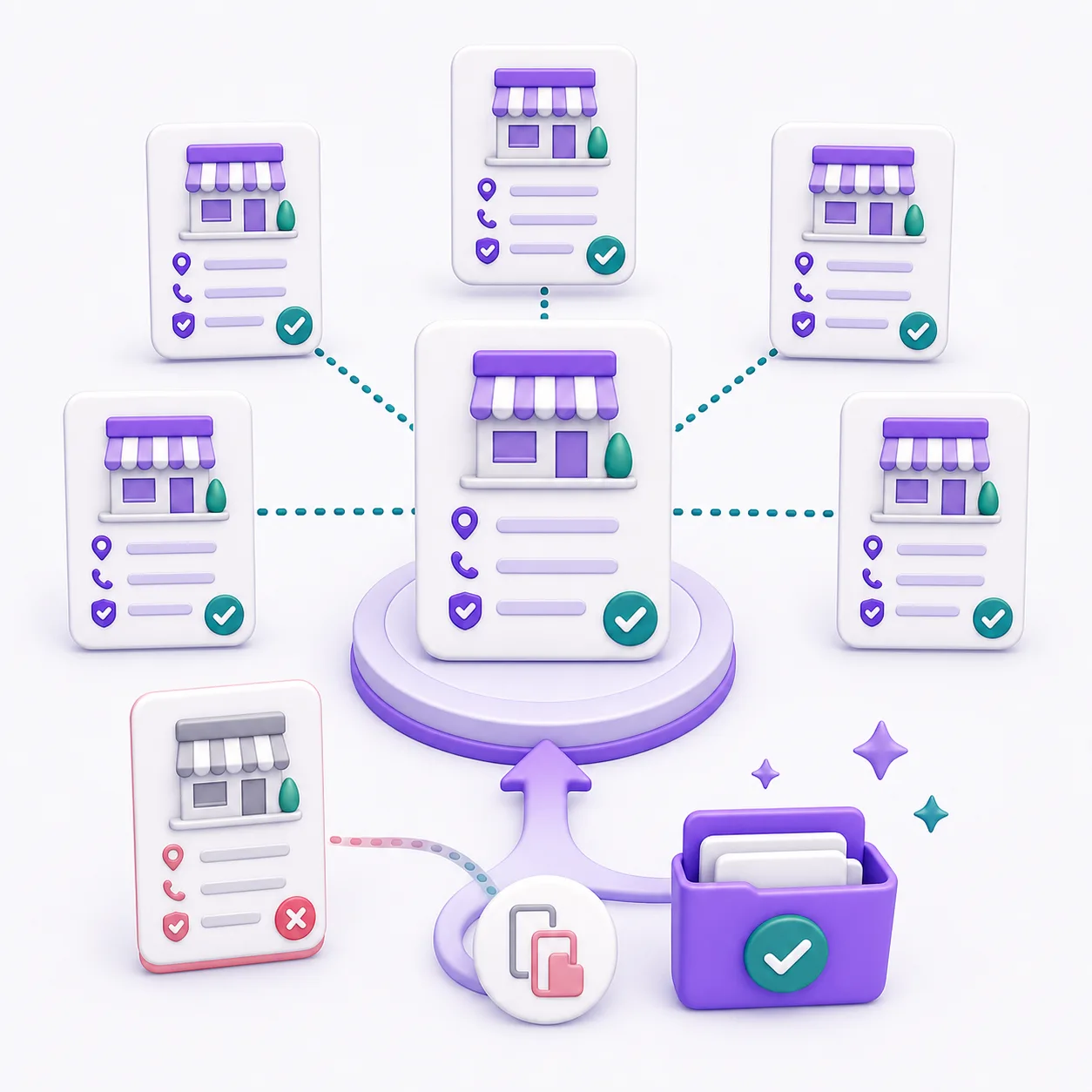 Connected directory cards with matching verified business details
